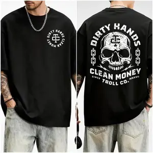 Dirty Hand Clean Money Golden Skull 2-Sided T-Shirt,Workwear Graphic Tee, Blue Collar Gifts, Men's Casual T-Shirt, For Men