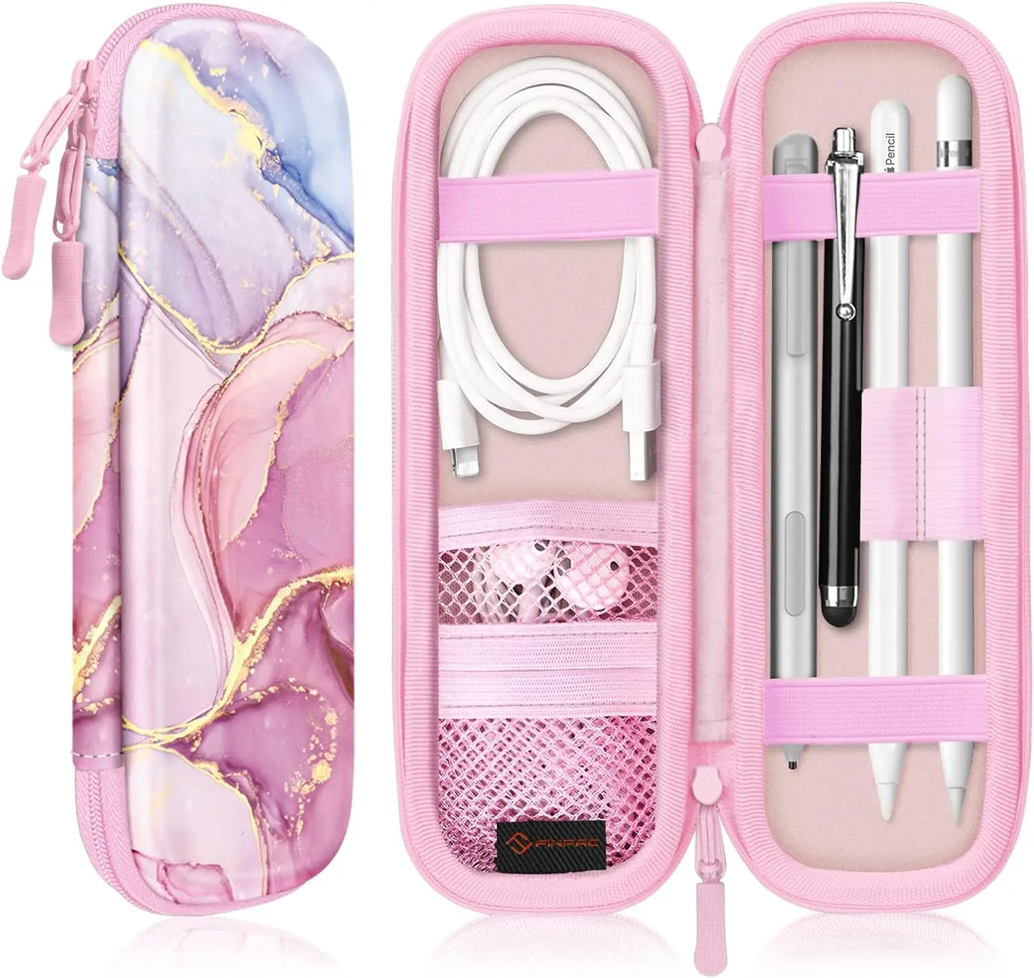 Case Holder for Apple Pencil Pro PU Leather Carrying Bag Sleeve Compatible with Apple Pen, USB Cable Case Organizer (Case Only) Mesh Microfiber