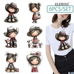 6Pcs Western Kids Creative Crafts Hot Stamping DTF Transfer for T Shirts Hoodies Jeans Backpacks Pillows Machine Washable Plastic Transfer Paper Unisex