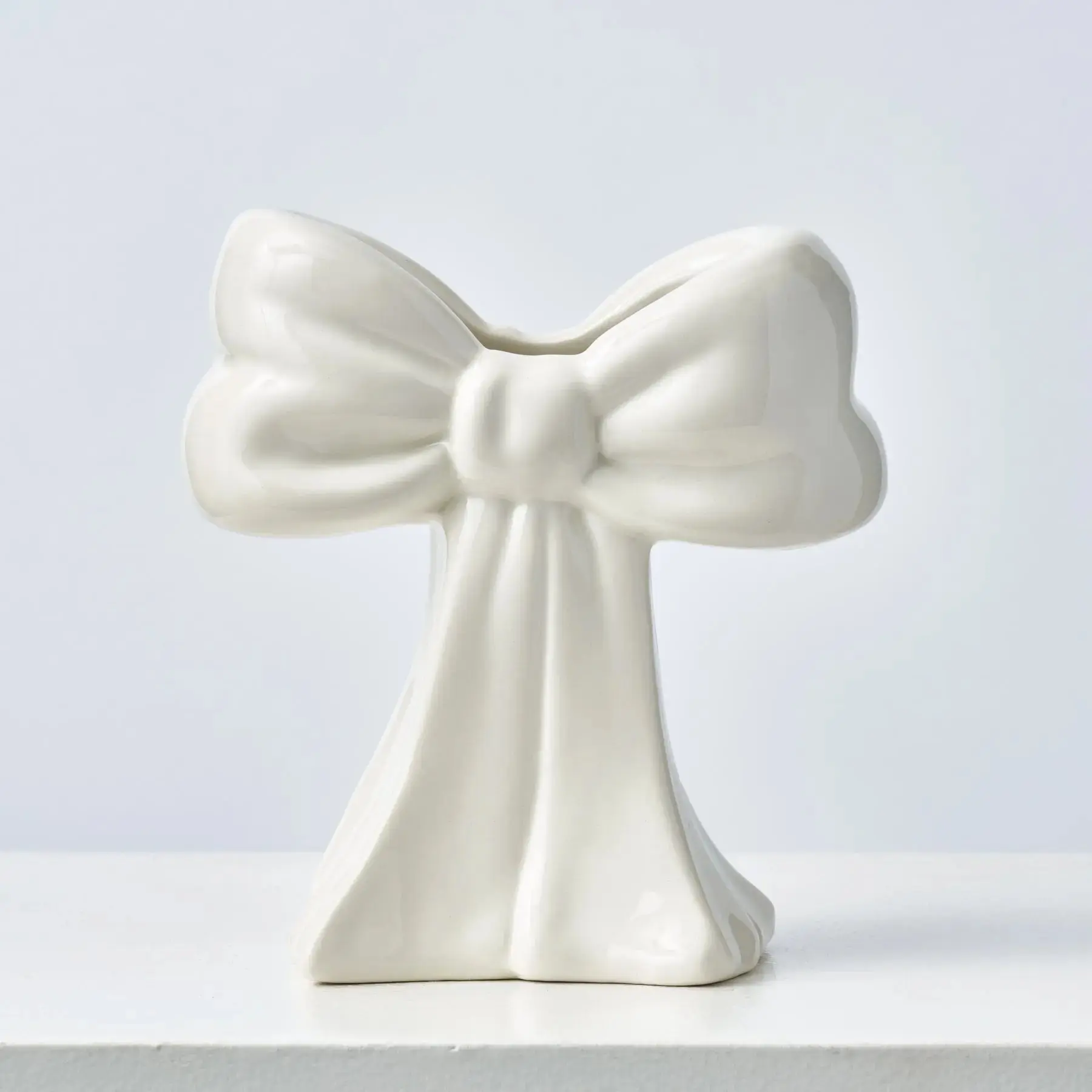 Glossy White Ceramic Standing Decorative Flower Vase, Home Decor Accessory for Living Room