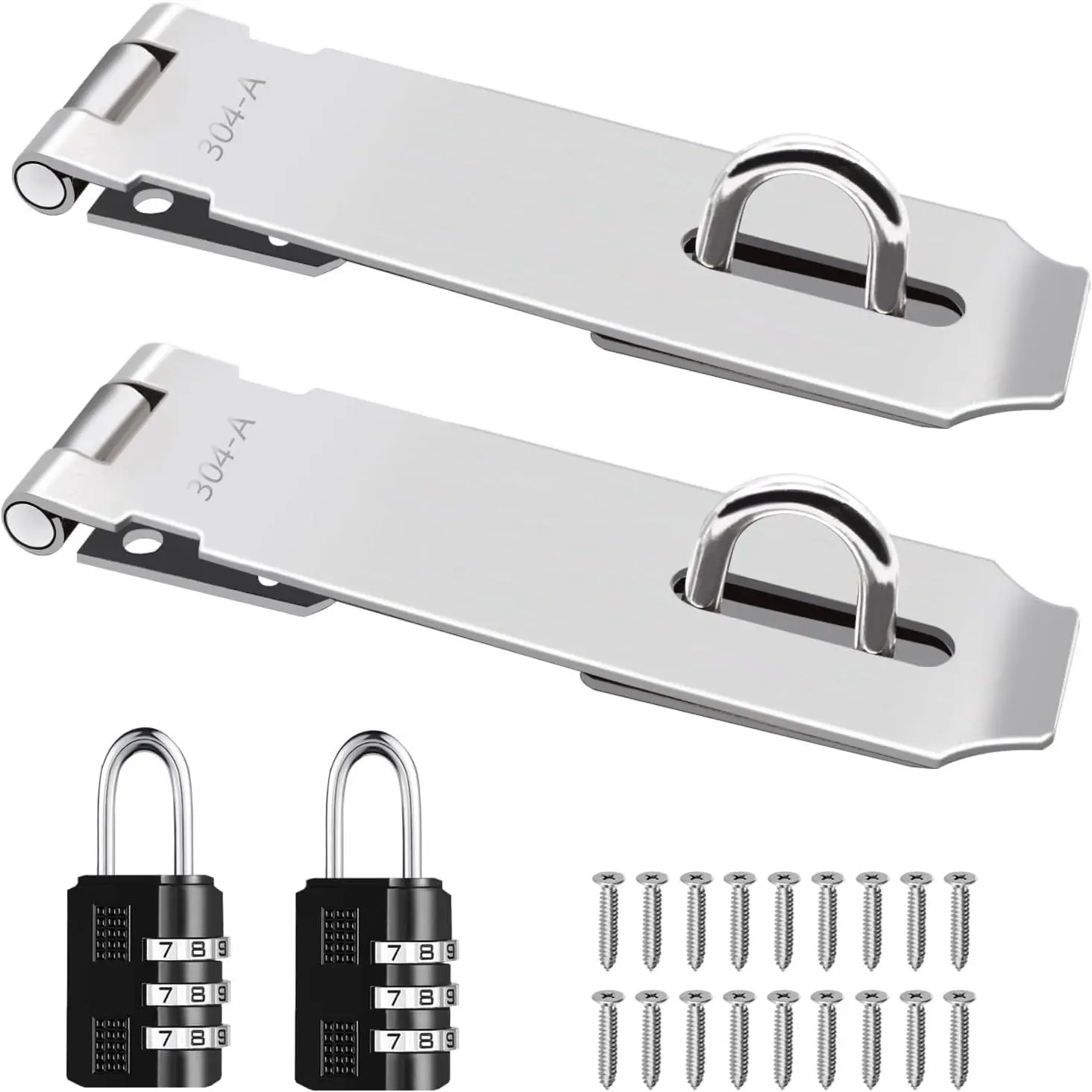 2 count Door Locks Hasp Latch,5 Inch 304 Stainless Steel Safety Packlock Clasp Hasp Lock Latch,Hinge Lock Padlock with Screws for Gates,Doors,Cabinets, Closets and