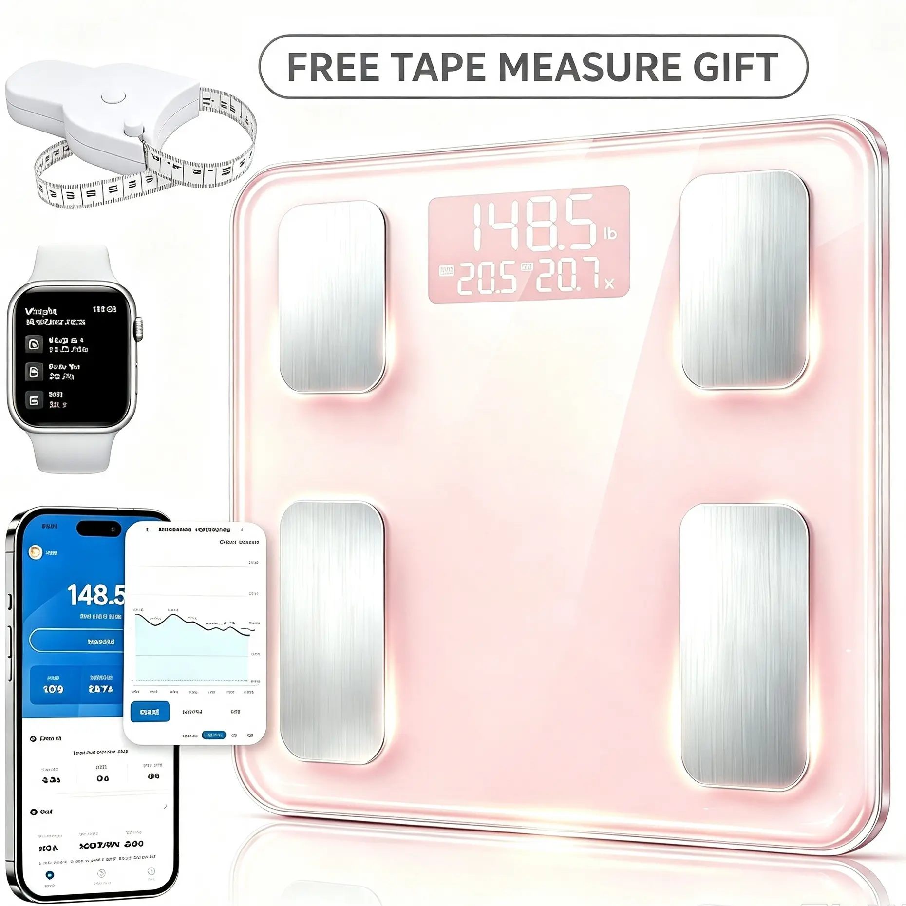 Smart Scale for Body Weight, BMI & Body Fat, 13 Metrics | Bathroom Digital Bluetooth Scale with 400lbs Capacity, Syncs with Fitness Apps, Accurate for Weight Loss, Fitness, Home Use
