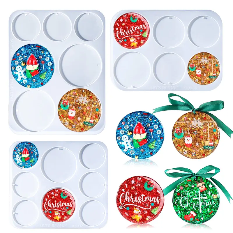 LET'S RESIN 21-Cavities Flat Circle Silicone Resin Keychain Mold, Hole Built-In, 4 Sizes (2.95in,2.76in,2.36in,1.97in) for Mirror-Smooth Casts, Handcraft Projects for DIY Enthusiasts