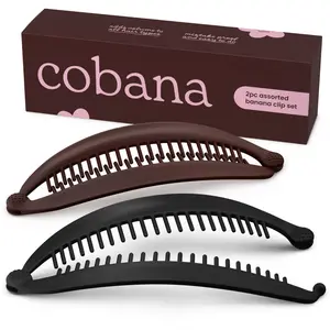 Cobana Banana Clip Hair Clips - Volumizing Hair Claw Clips & Hair Styling Accessories for Thick & Thin Hair - Large 6'' Set of 2 (Black and Brown)