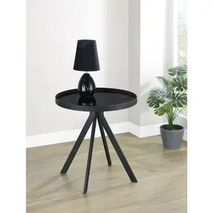 Briggs Round Marble Printed Glass Top End Table Black