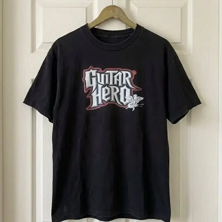 Vintage Guitar Hero TShirt - Retro 2000s Gaming Graphic Tee Black
