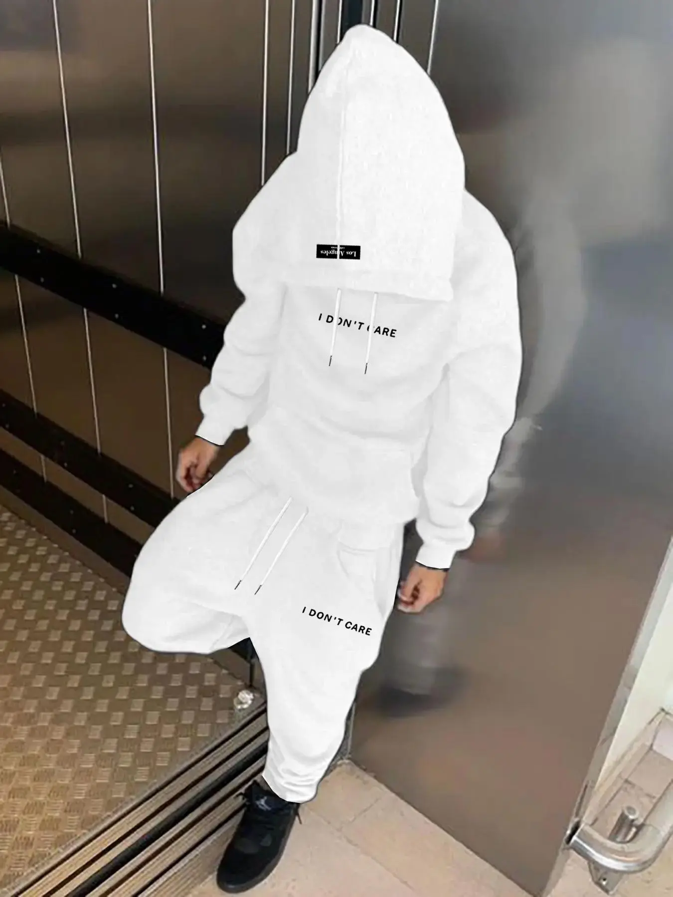 Men's Fashion Street Style Hooded Long Sleeve Sweatshirt and Pants Matching Set, Casual Letter Print, Graphic, Loose Fit, Fall & Winter, Sweatpants, Tops