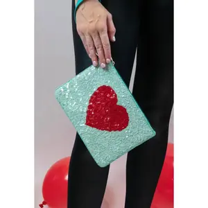 Hearts Sequin Clutch | Mint