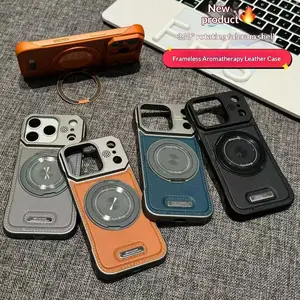 Borderless Aromatherapy Leather Magnetic Stand Case for iP17promax, iP16/15/14/13 Protective Cover
