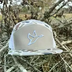Flying Duck Icon 7-Panel Camo Trucker Hat – Brackish/White Mesh Snapback Hat