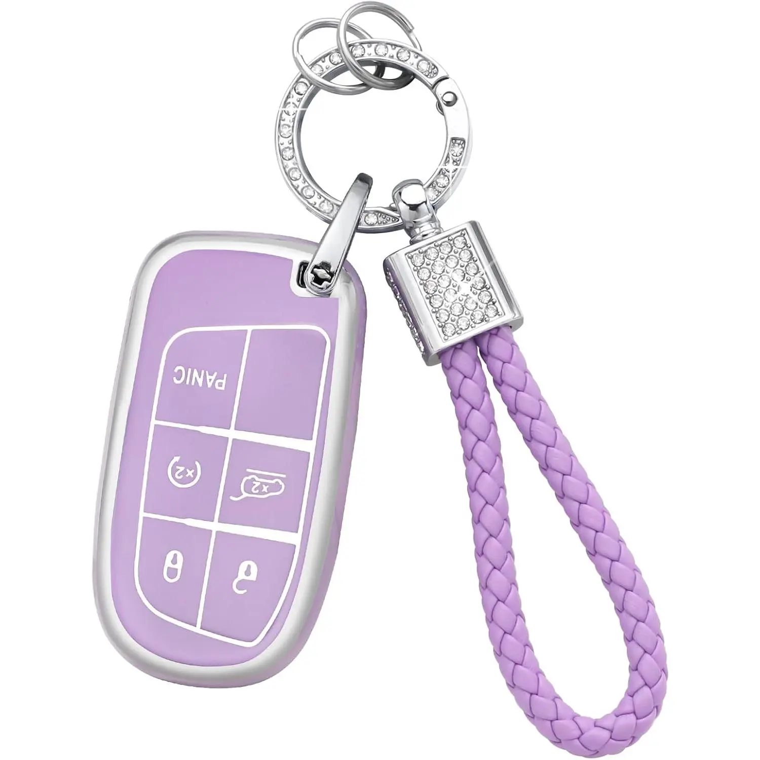 car stuffKey Fob Cover for Jeep Cherokee Grand Cherokee Compass Renegade Accessories Purple Bling Keychain 5 Button Car Keys Case Shell Full Covers Protect