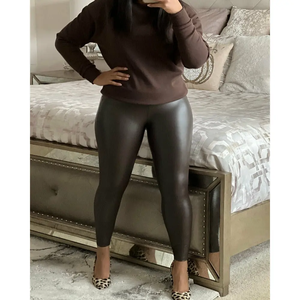 Chocolate Faux Leather Leggings