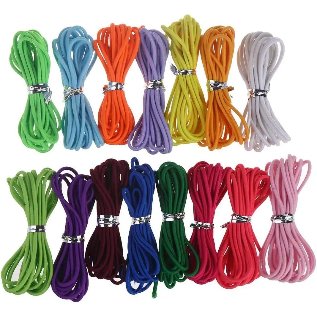 2mm Width Flexible Elastic Band Cord, 32yd Rubber Rope (6.6ft Pcs) for Jewelry Making & Multi-Color Crafting Projects, Flexible Cord