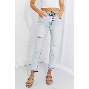 RISEN Full Size Camille Acid Wash Crop Straight Jeans