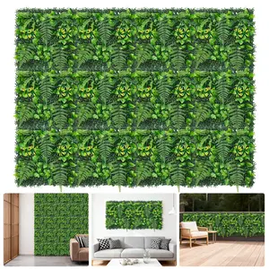 Home Garden Decor Artificial Hedge Wall Panels, High Density Faux Boxwood Hedge with Milan & Fern Leaves, UV Protected Privacy Fence Screen for Balcony, Patio, Backyard