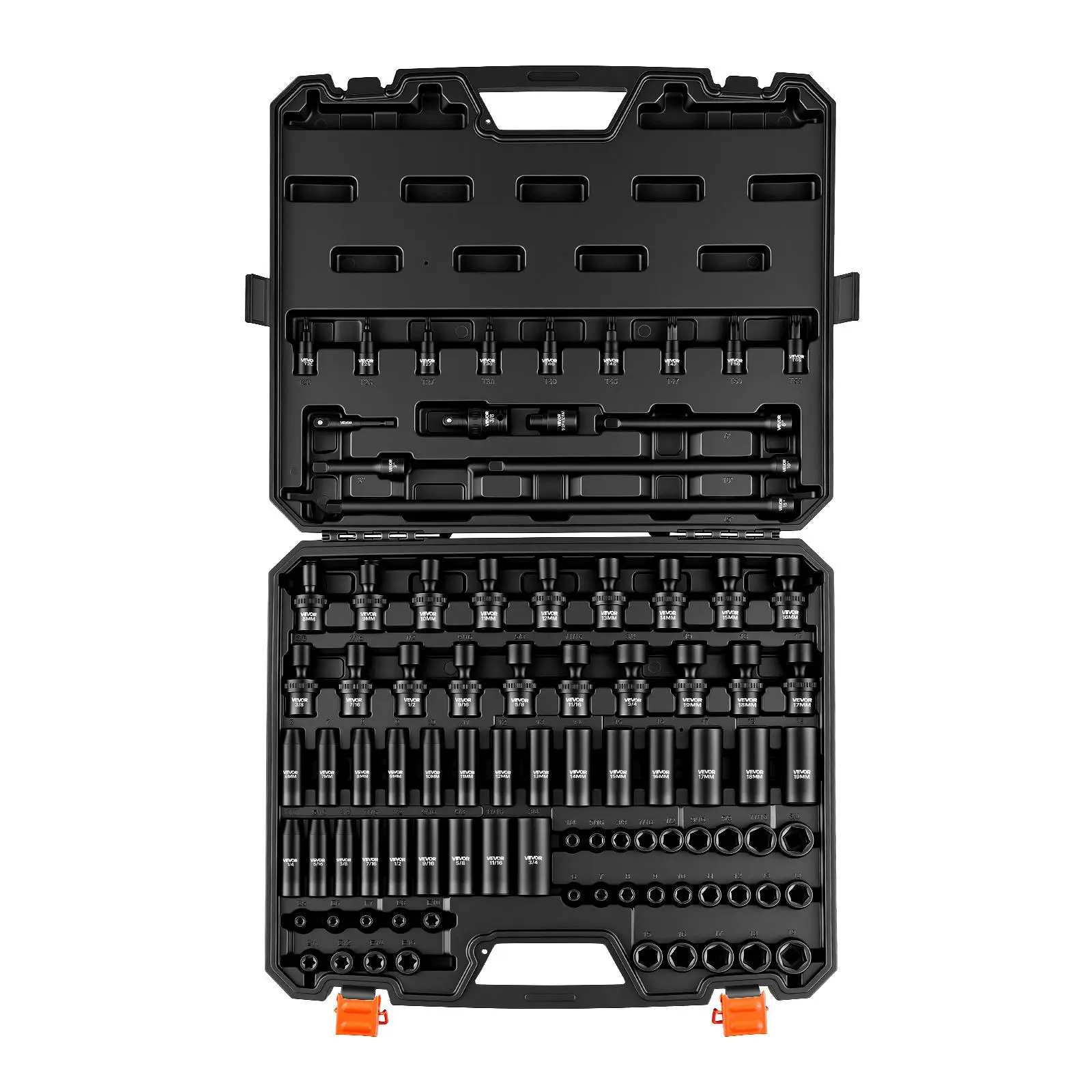 【BackToSchool】VEVOR Impact Socket Set, 3/8" Drive, 90-Piece Socket Set, 6 Point Sockets, SAE 1/4"-3/4" and Metric 6-19 mm, Easy to Identify, with Adapters, Sturdy Storage Case, Cr-Mo Alloy Steel for Vehicles Repair