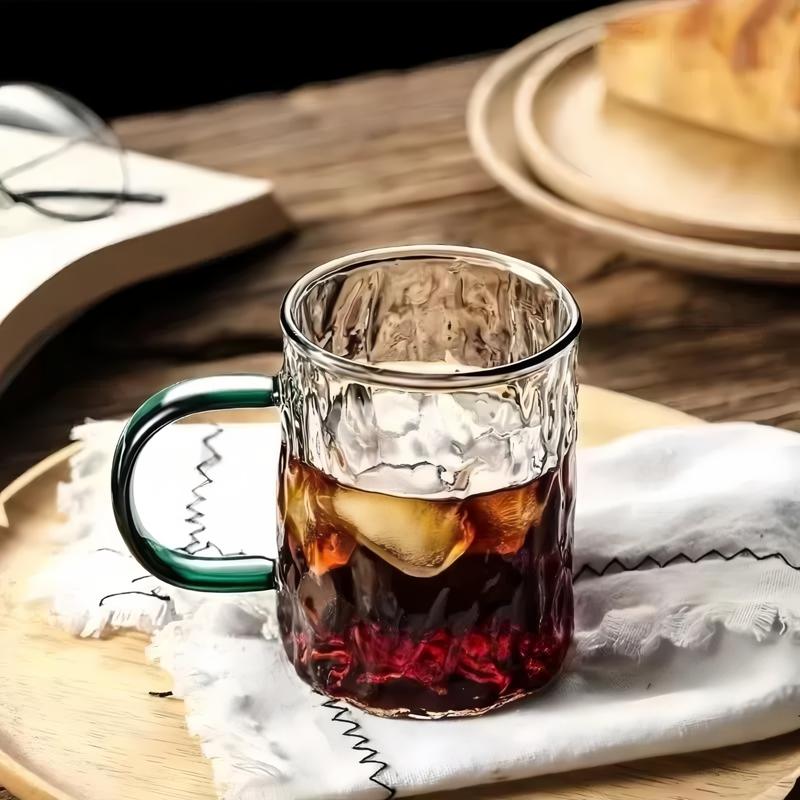 2pcs 10oz Glass Cups with Handle Water Latte Cappuccino Juice Drinking Water Reusable High Borosilicate Glass Modern Tumbler