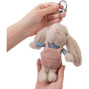 1 count White 16cm  Decoration,Plush  Overalls Dress-up Long Ear   Doll Plush Stuffed Bunny Doll Key Chain for Backpacks Accessories ,  Key Chain