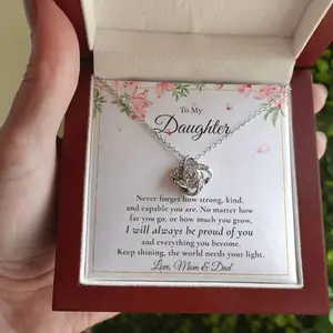 Proud of You Gift for Daughter | Gift for Daughter from Mom Dad | Daughter Necklace Gift | Love Knot Necklace | Meaningful Gift for Her Z5V