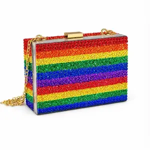 Rainbow Luxe Crystal Flag Design Box Clutch Bag