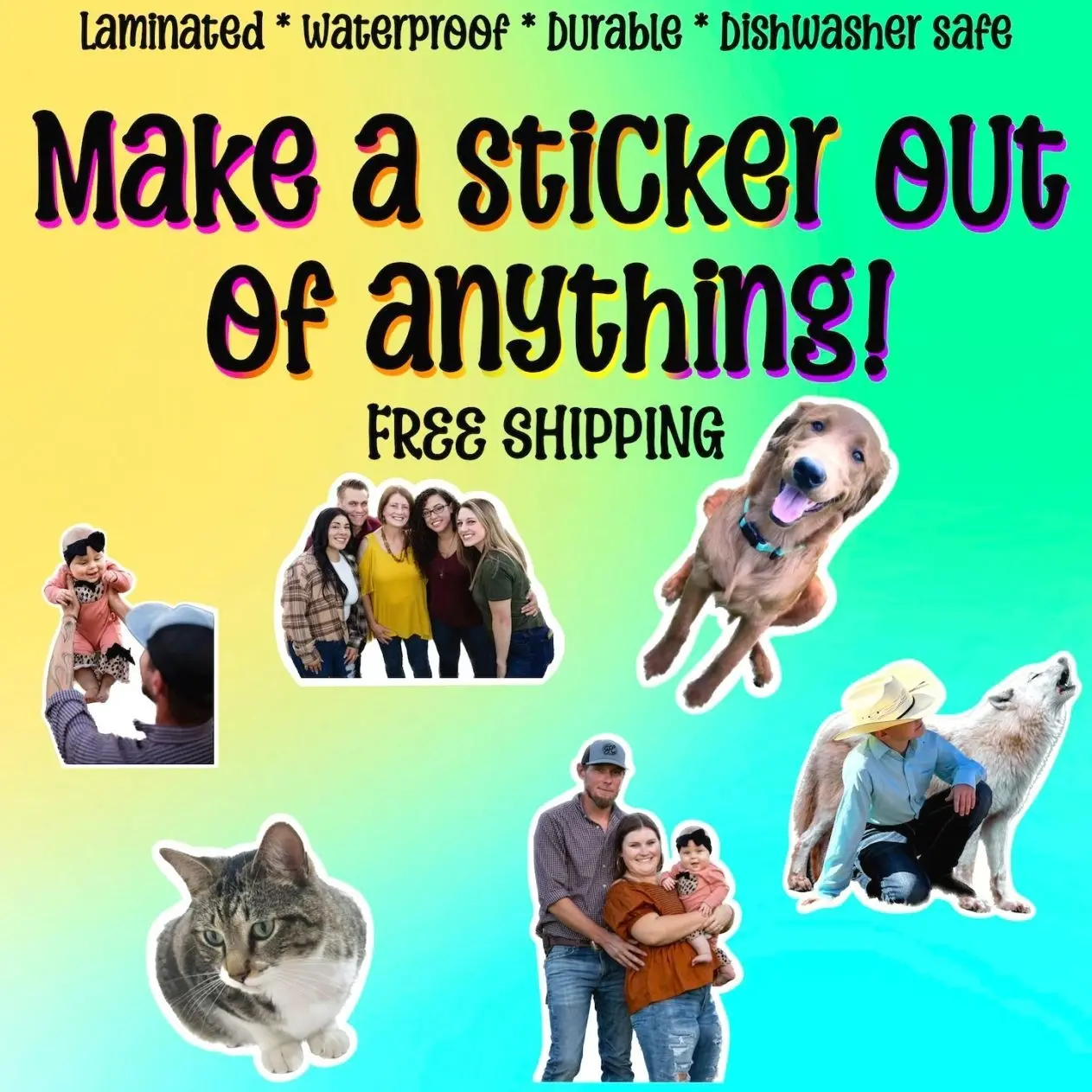 Custom photo stickers - personalized waterproof decals for laptops, mirrors, tumblers, and more