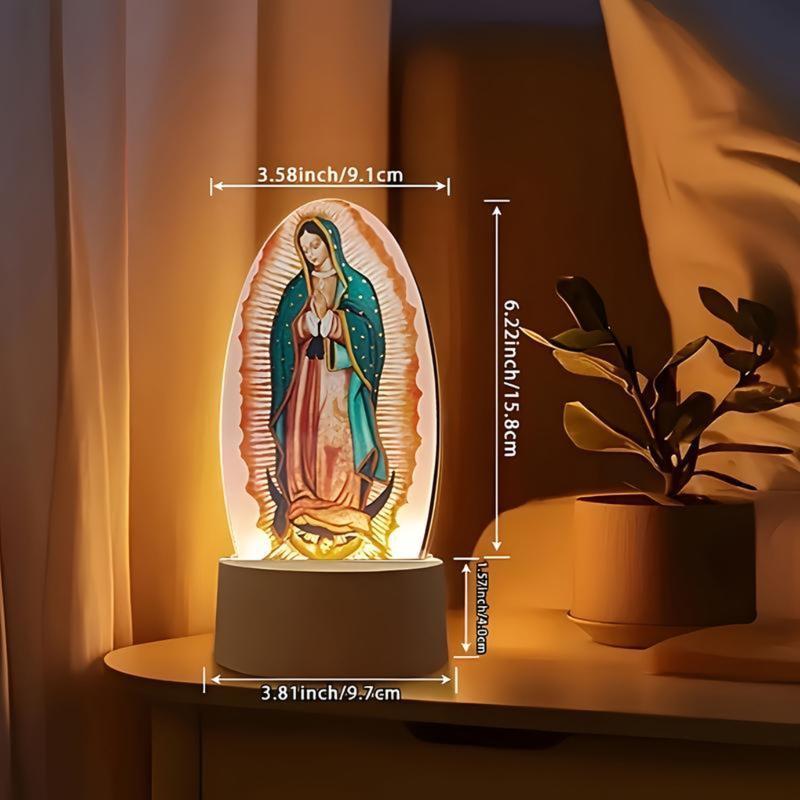 Aeropostale Vintage Guadalupe Night Light Oval Virgin Mary Statue LED Table Lamp Unique Artwork Compact Size Home & Holiday Decor