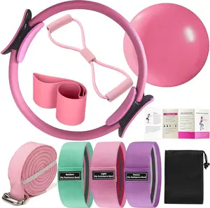 Pilates Ring Kit for Women Home Workouts Better Pilates Essentials Kits Equipments Sets Accessories Magic Ring Booty Bands Glutes Yoga Ball 25Cm Figure 8 Resistance Yoga Bands for Stretching 8 Pcs TUONU