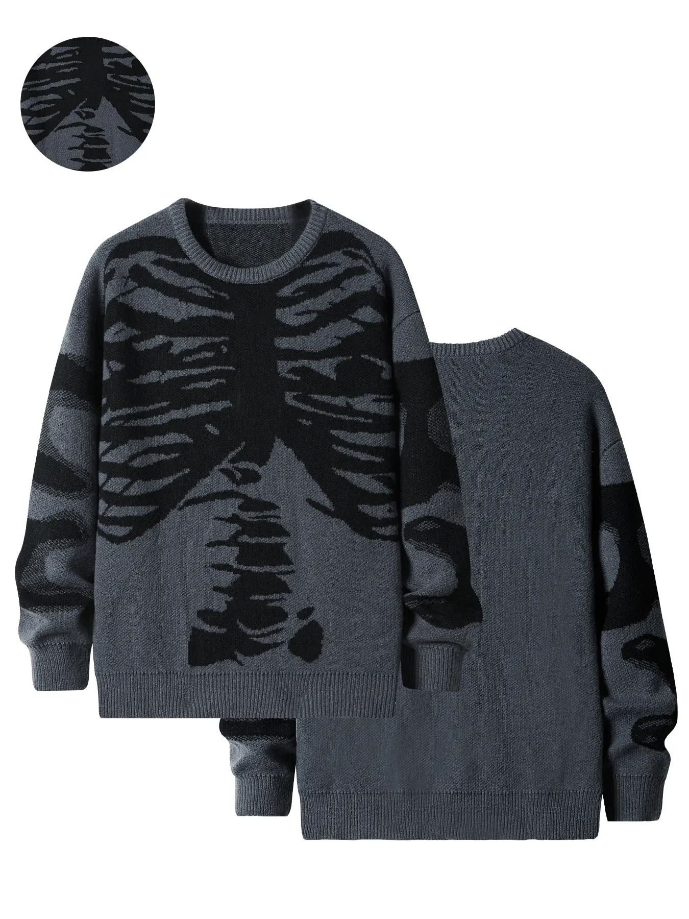 Women's Knitwear Sweater - Skeleton Devil Graphic, Longsleeves Round Neck Loose Pullover Top, Women's Clothes for Autumn Halloween Outfits, Baggy, Long Sleeves, Loose Fit