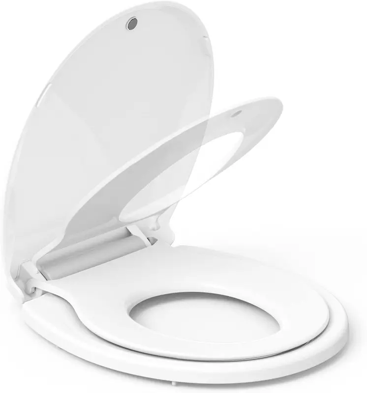 【Christmas Gift】Round Toilet Seat with Built in Potty Training Seat, Potty Training Toilet Seat for Toddlers, Magnetic Kids Seat and Cover, Slow Close and Never Loosen, Fits both Adult and Child, White Round