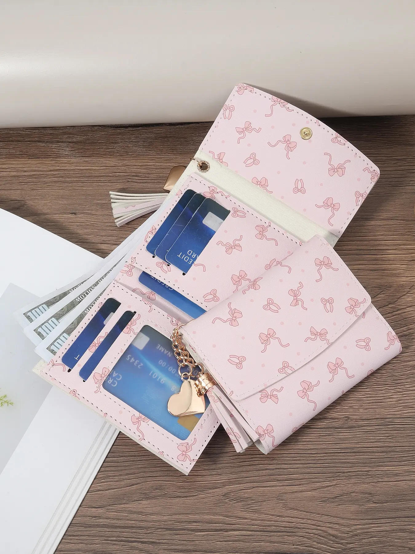 Women's Fashionable Flamingo Pattern Wallet, Casual Multi Card Slot Wallet with Tassel Decor, Simple All-Match Card Holder for Daily Life