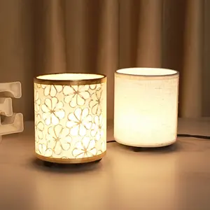 Modern Minimalist Bedside Lamp with Fabric Shade, Small Table Light for Bedroom Living Room Office, Soft Warm Lighting, Push Button Control, Modern Night Lights