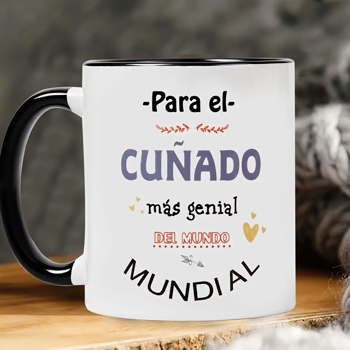 11.1oz Spanish Style Ceramic Coffee Mug - "Para el Cuñado Más Genial del Mundo" - White with Black Handles, Portable Wide Mouth Design for Camping, Travel, Picnics - Ideal Christmas Gift for Brother-in-Law, Family & Friends, Coffee Cup