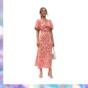 Commense Stripe Pattern Cutout Long Dress