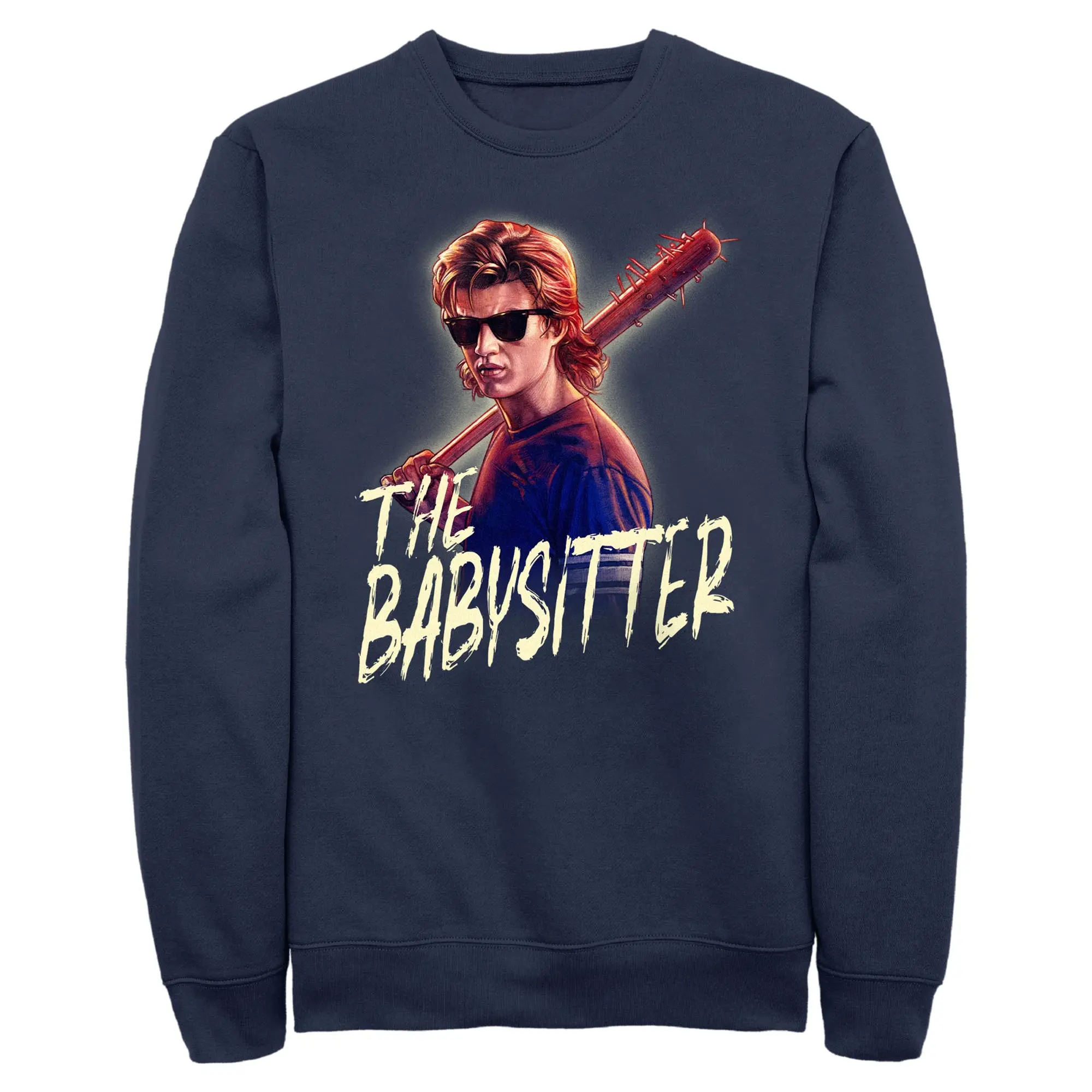 Stranger Things Men's Steve The Babysitter Graphic Sweatshirt, Officially Licensed Casual Crewneck Pullover Top, Sunglasses, Baseball