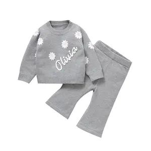 Mimixiong Handmade Embroidery Custom Baby Name Sweater Coat For Newborns Soft Knitted Fabric Unique Floral Design Comfortable Fit Baby Sweater Set