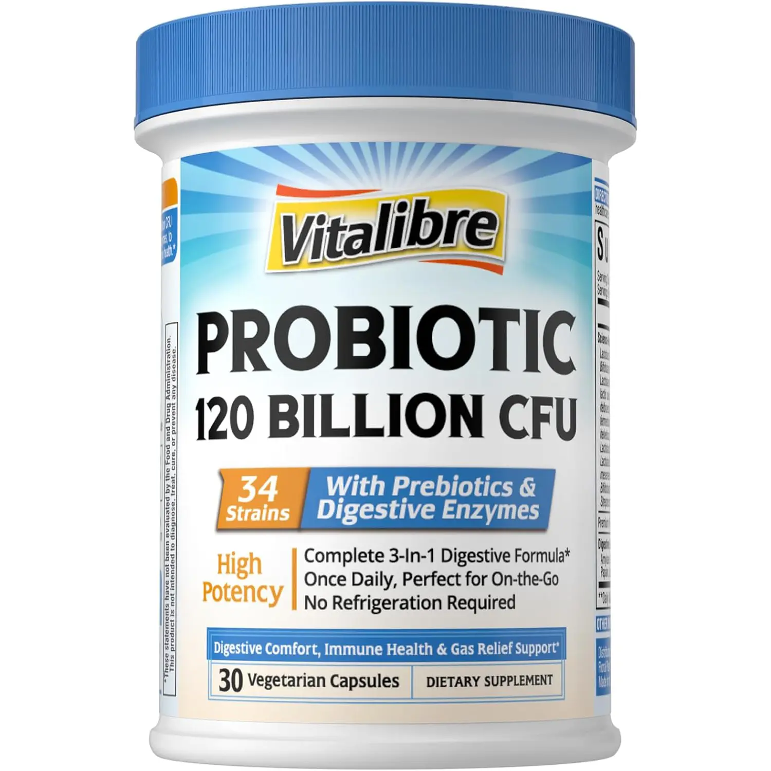 Probiotics for Women and Men 120 Billion CFU 34 Strains with Prebiotics and Digestive Enzymes Supports Gut and Digestive Health Bloating Relief 30 Capsules