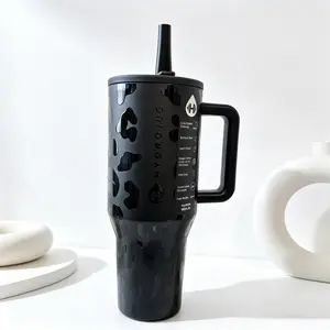HydroJug 40oz Black Leopard Print Handle Tumbler Edgy Baddie Style, Portable & Large Capacity Leak-Proof for Car & Commute Use Drinkware Water Bottles Printed