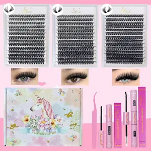 Mixed Length False Eyelashes with Glue & Tweezers & Glue Remover, 3 Boxes Natural Look Eyelash Extensions, Self Grafting Curl Eyelashes, Makeup