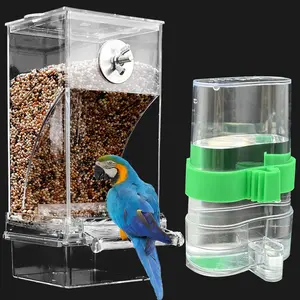 No Mess Bird Feeder Water Dispenser Set, Automatic Transparent Parrot Feeder  Parrot  Container Drinker Cage Accessories for Small Birds Parakeet Canary Finch Cockatiel Lovebirds