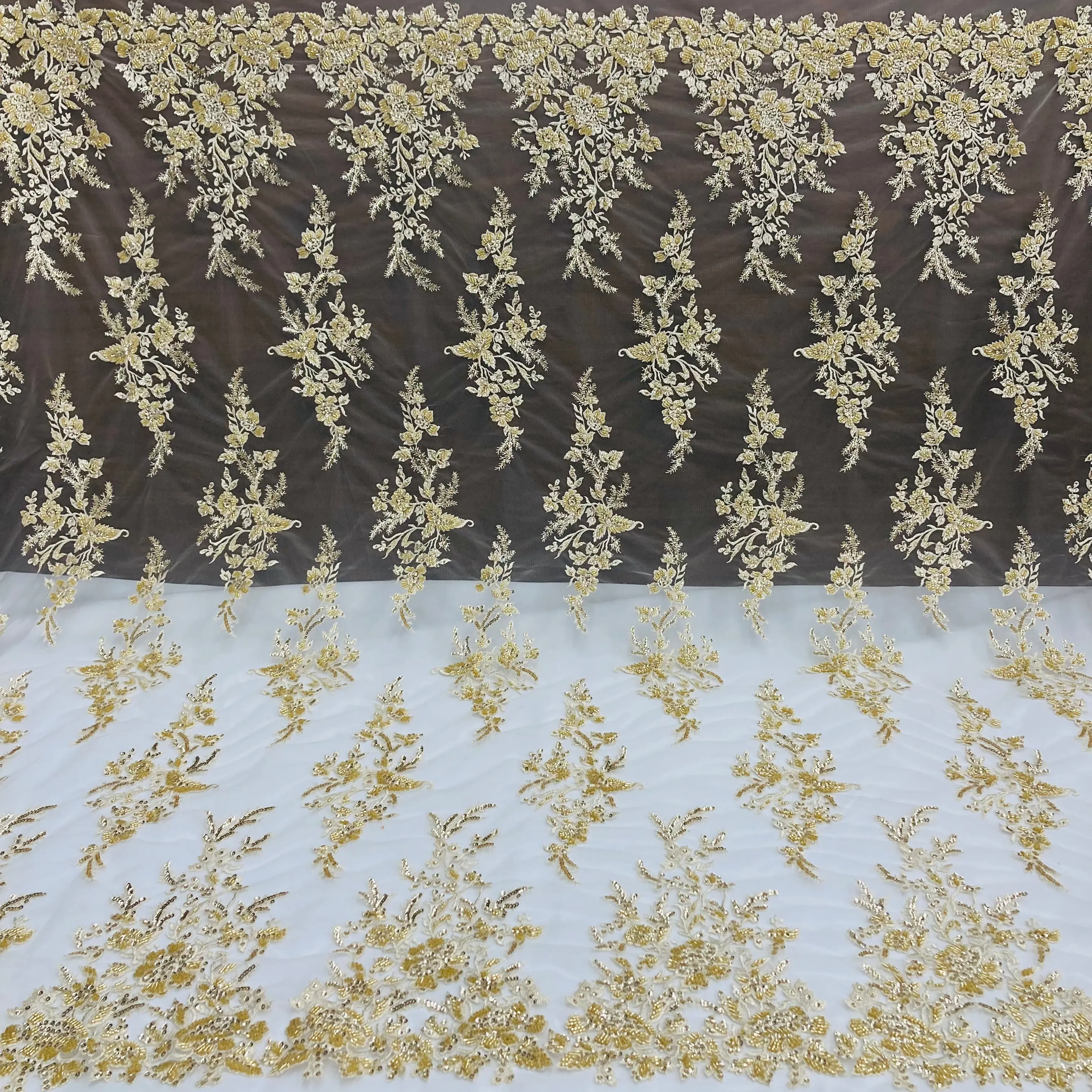Elegant Beaded & Sequined Lace Fabric, 52" Wide Embroidered Polyester Mesh with Pearls for Formal Evening Gowns & Wedding Dresses, Elegant Formal Lace, Couture Look, One-Of-A-Kind
