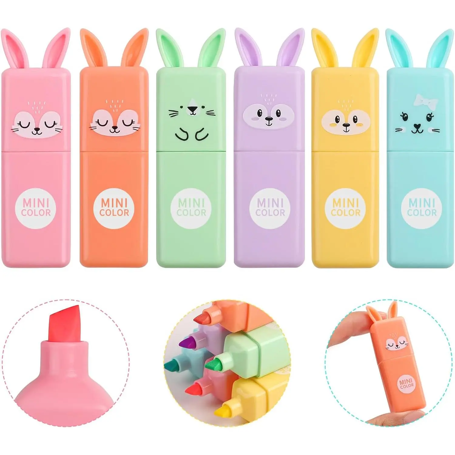 Pastel Macaron Highlighters,Cute  Mini Highlighter Pens - 6 Pack of Assorted Color Chisel Tip Markers, Cute Stationary for School, Writing and Drawing Office.