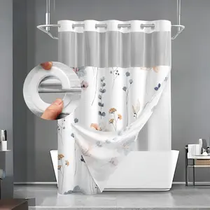 Floral Pattern Removable Flower Shower Curtain, Waterproof Bathroom Curtain with 12pcs Hooks, Bathroom Decor Supplies for Home, Hotel, Salon, Dormitory, Home Goods