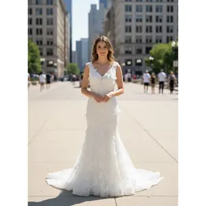 Gina Fit and Flare Wedding Dress with 3D Leaf-Like Lace, 3D Lace Wedding Dress, Custom 3D Ivory Wedding Dress, Custom 3D Lace Dress