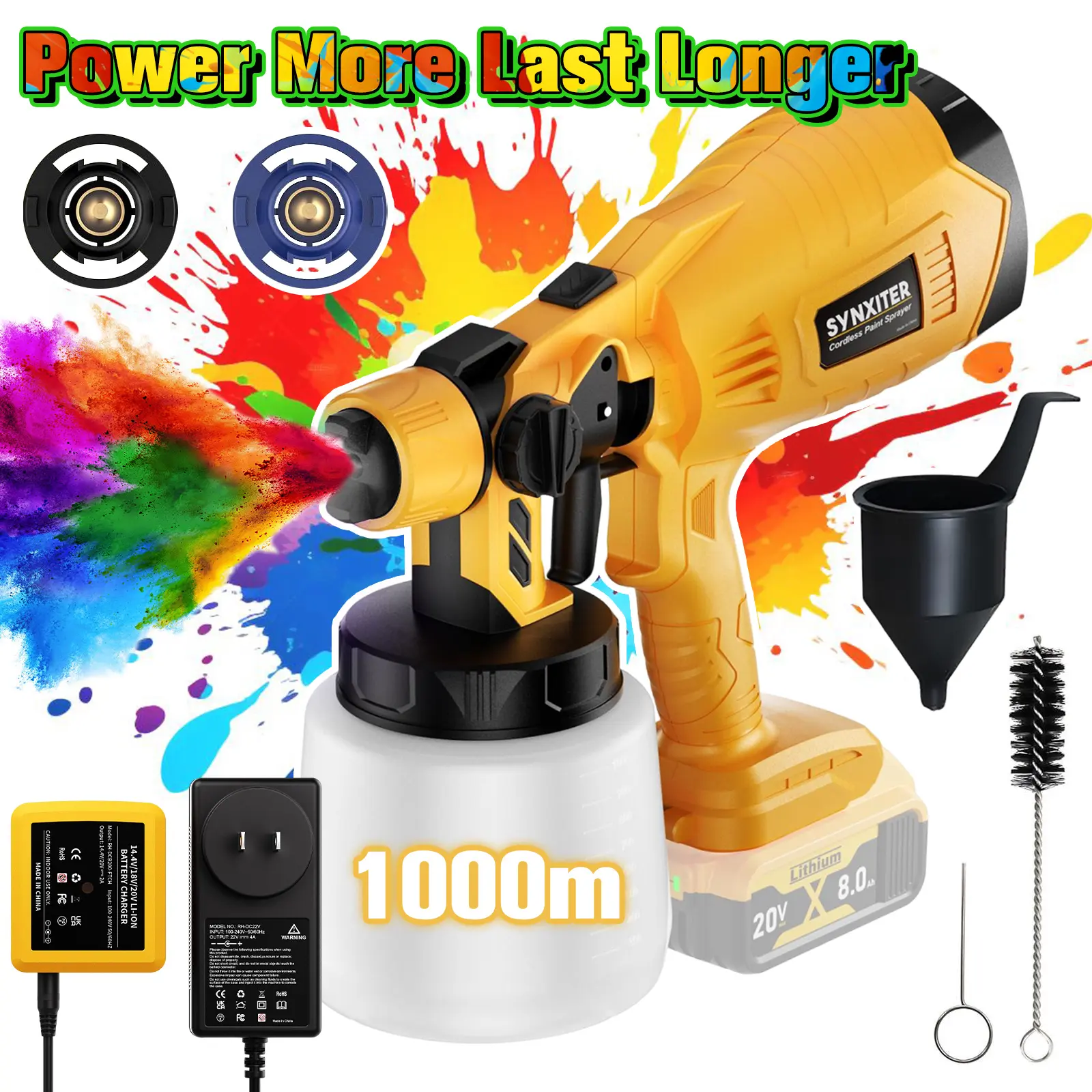 Fathersdaygift Outdoorfun Cordless Paint Sprayer 30000RPM High Speed for Dewalt 20V MAX Battery, HVLP Spray Paint Gun with 4 Copper Nozzles and 3 Patterns for Furniture Home House Painting Outdoorfun