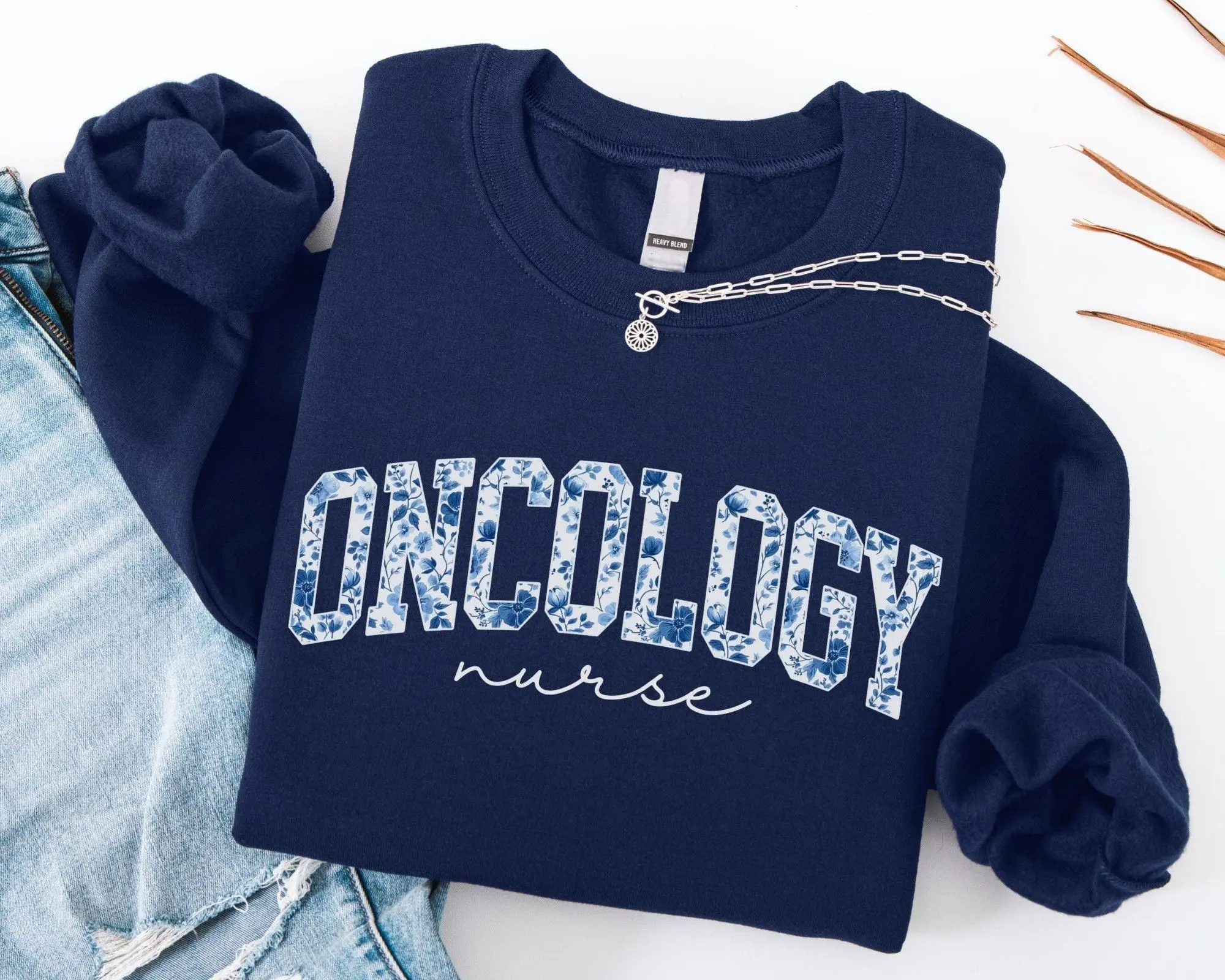 Oncology Nurse Sweatshirt - Blue Toile Nurse Week Appreciation Gift for Oncology Nurses