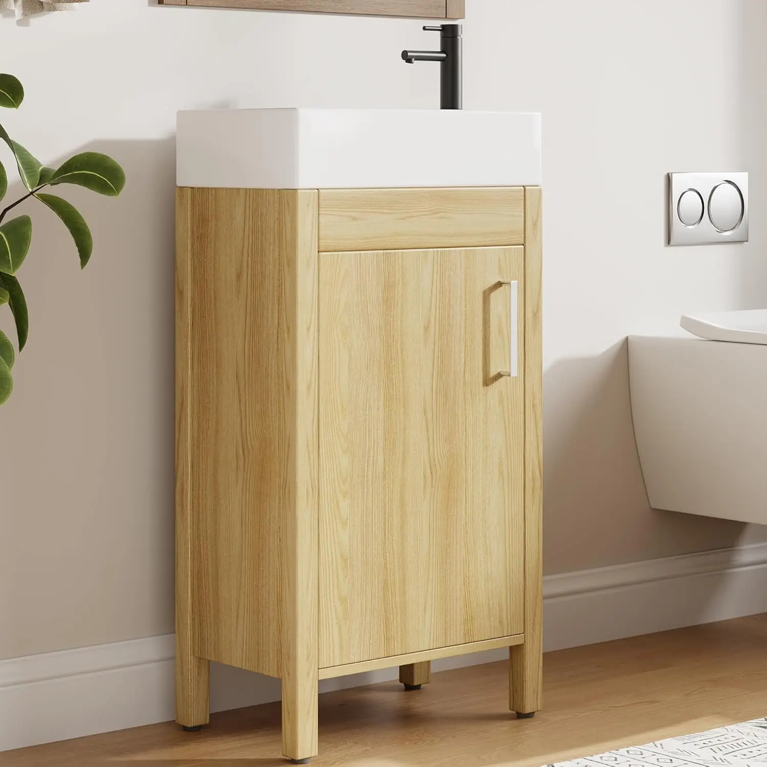 Bathroom Vanity with Sink, Freestanding Bathroom Sink Cabinet with 2 Soft-Closing Doors & Large Storage Drawer, Wood Vanity Cabinet, Easy Assembly & Cleaning