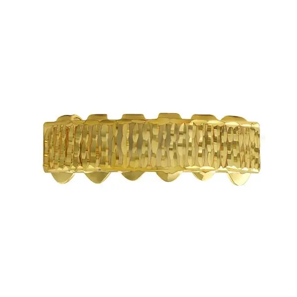 Gold Plated Grillz for Bottom Teeth, Hip Hop Style with a Diamond Cut Design and Removable Silicone Bar for a Custom Fit, Hip Hop Tooth Cap