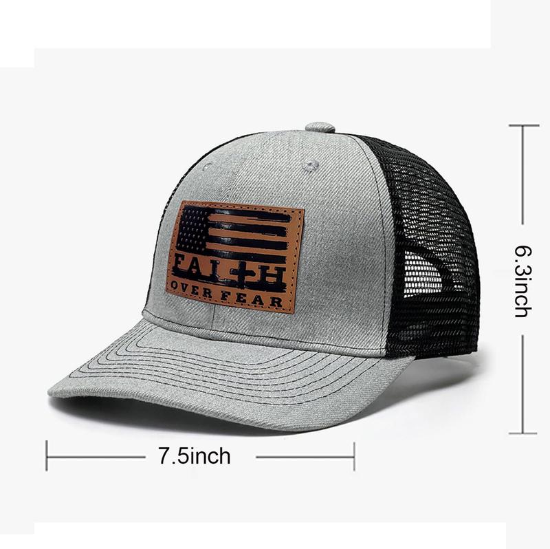 Faith Over Fear Cross Flag Hat Adjustable Baseball Cap Jesus USA Flag Leather Patch Classic Trucker Filler Cap for Men Women Young Fitted Hats Breathable Mesh Back Christmas gift
