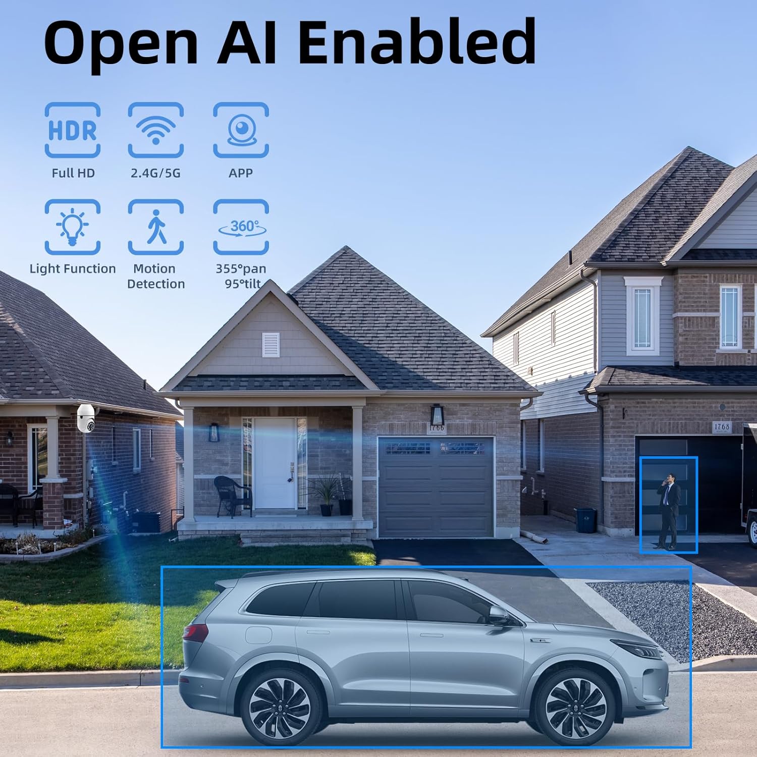 Hawkray AI Camera 2K Quad HD One Key Automatic Alarm 911 AlarmMonitoring Full Color Day Night Surveillance Camera with Face Recognition and Mobile Tracking