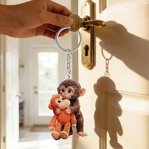 Funny Punch Monkey Plush Keychain with Acrylic Charm, Cute Monkey Bag Charm Pendant, Backpack Keychain Accessory for Car Keys, Bags & Gifts